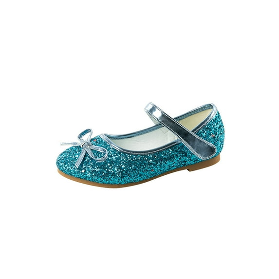 Wazshop Children Mary Jane Glitter Flats Round Toe Dress Shoes Comfort Low Top Princess Shoe Kids Ballet Flat Shiny Sparkling Blue 12C