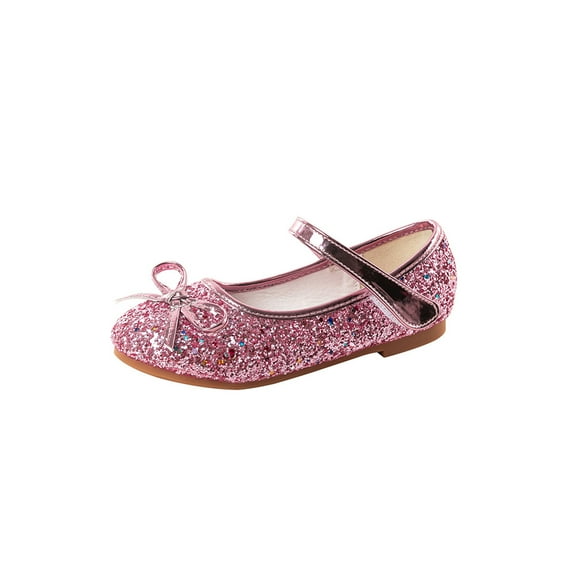 Wazshop Children Mary Jane Glitter Flats Round Toe Dress Shoes Comfort Low Top Princess Shoe Kids Ballet Flat Shiny Sparkling Pink 12C