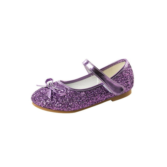 Wazshop Children Mary Jane Glitter Flats Round Toe Dress Shoes Comfort Low Top Princess Shoe Kids Ballet Flat Shiny Sparkling Purple 3Y