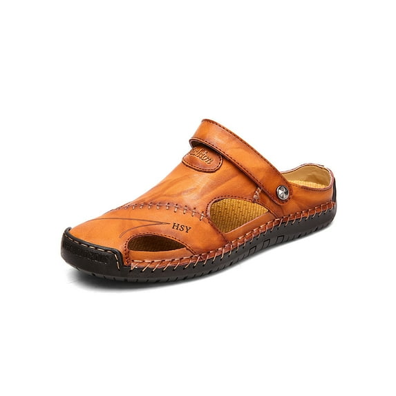 Wazshop Mens Closed Toe Casual Leather Strap Athletic Beach Outdoor Adjustable Sandals Fisherman Shoes