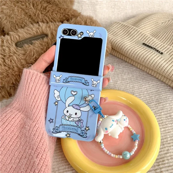 Wdaidj cinnamon my melody with pendant phone case for Samsung Galaxy Z flip 3 4 Z flip 5 6 5G pc hard anti-drop back candy cover