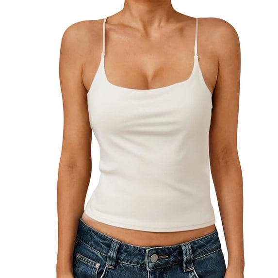 Wdddd Women's Slim Fit Built in Bra Camisole Top Seamless Basic Tank Layering White One Size