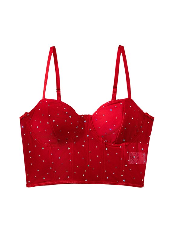 Women’s Tight Suspender Bra Navel Revealing Gathering Fit Red L