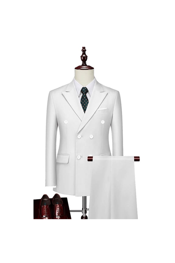 2 Piece Men's Big and Tall Blazer Sets Fashion Button Lapel Long Sleeve Blazer Jackets and Long Pants Sets Plus Size Solid Color Business Work Suit Sets