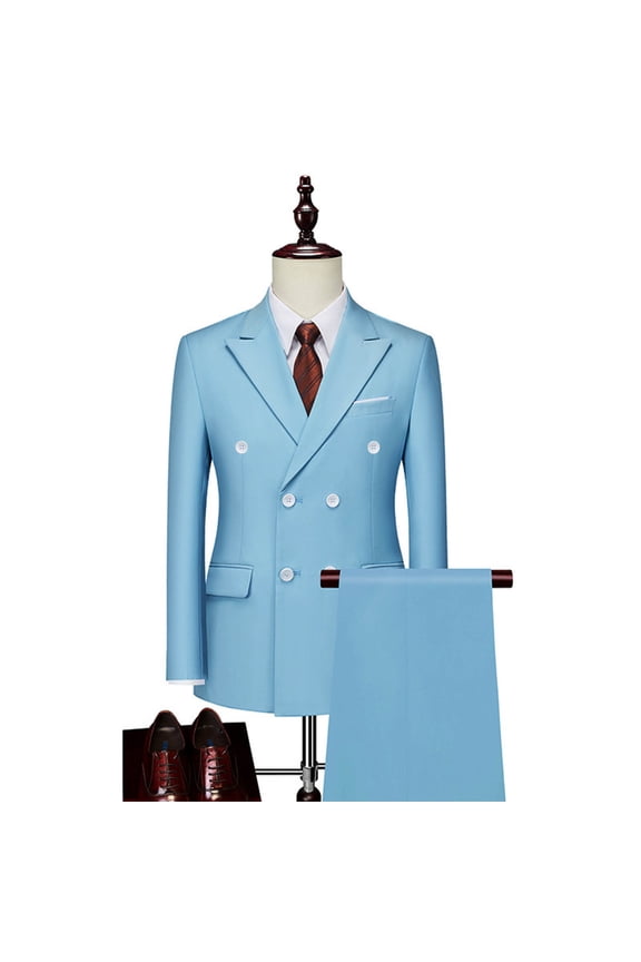 2 Piece Men's Big and Tall Blazer Sets Fashion Button Lapel Long Sleeve Blazer Jackets and Long Pants Sets Plus Size Solid Color Business Work Suit Sets