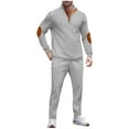 thumbnail image 1 of Wdfiry 2 Piece Men's Casual Sweatsuits Solid Color Plus Size Waffle Fall Long Sleeve Outfit Sets Button Stand Collar Splicing Tops and Drawstring Pants Sets, 1 of 5