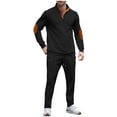 thumbnail image 1 of Wdfiry 2 Piece Men's Casual Sweatsuits Solid Color Plus Size Waffle Fall Long Sleeve Outfit Sets Button Stand Collar Splicing Tops and Drawstring Pants Sets, 1 of 5
