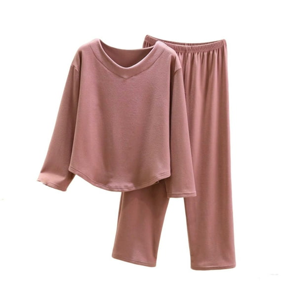 Wdfiry 2 Piece Pajamas Sets for Women Long Sleeve Pullover Tops and Long Pants Sets Solid Color Winter Warm Sleepwear Sets