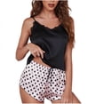 thumbnail image 1 of Wdfiry 2 Piece Pajamas Sets for Women Summer Plus Size Silk Satin Sleepwear Sets Lace Cami Tops and Black Dot Shorts Pajamas Sets, 1 of 5