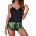 thumbnail image 1 of Wdfiry 2 Piece Pajamas Sets for Women Summer Plus Size Silk Satin Sleepwear Sets Lace Cami Tops and Black Dot Shorts Pajamas Sets, 1 of 6