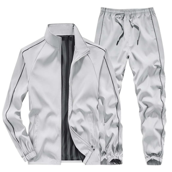 Wdfiry 2 Piece Tracksuits for Men Mesh Breathable Lining Stand Collar Jacket Outerwear and Elastic Waist Drawstring Pants Outfit Sets Plus Size Lightweight Workout Set