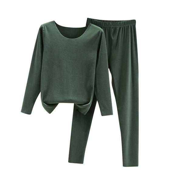 Wdfiry 2 Piece Womens Pajamas Sets Round Neck Long Sleeve Tops and Long Pants Sleepwear Outfits Cotton Winter Comfortable Warm Sets