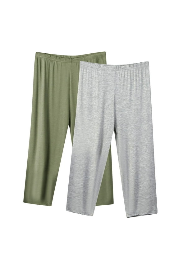 2PC Cotton Capri Pajama Pants Womens Plus Size Elastic Waist Capris Cozy Soft Sleep Pjs Bottom Cropped Loungewear