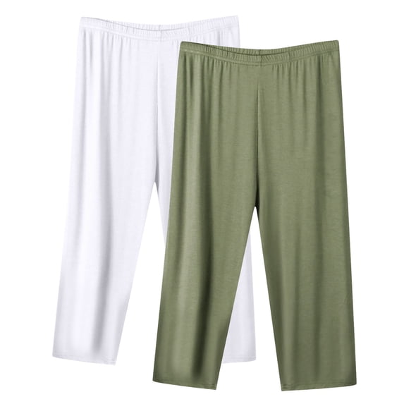 Wdfiry 2PC Cotton Capri Pajama Pants Womens Plus Size Elastic Waist Capris Cozy Soft Sleep Pjs Bottom Cropped Loungewear