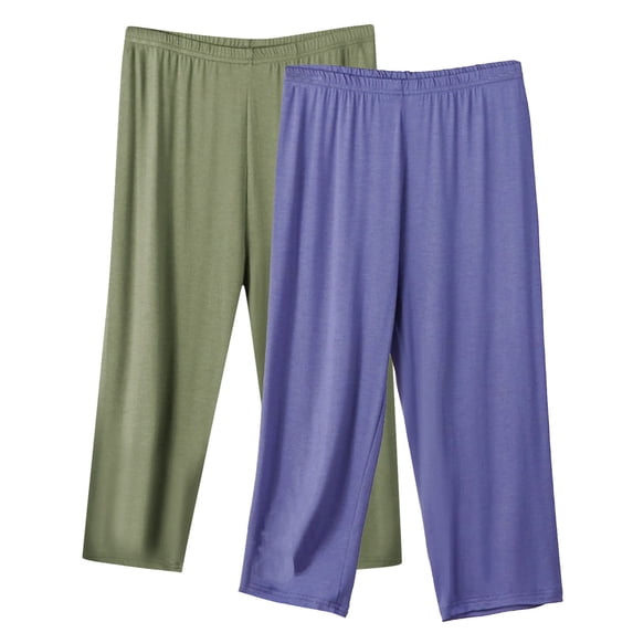 Wdfiry 2PC Cotton Capri Pajama Pants Womens Plus Size Elastic Waist Capris Cozy Soft Sleep Pjs Bottom Cropped Loungewear