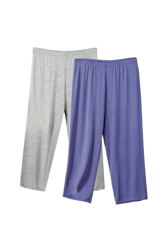 2PC Cotton Capri Pajama Pants Womens Plus Size Elastic Waist Capris Cozy Soft Sleep Pjs Bottom Cropped Loungewear