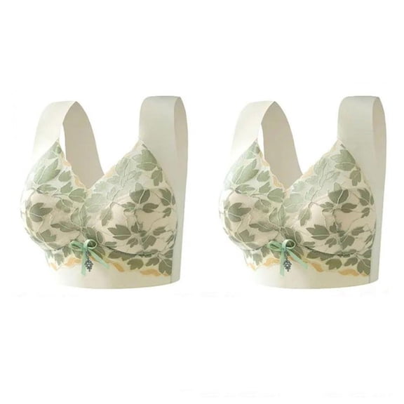 Wdfiry 2PC Women's Bras Plus Size Leaf Embroidery Lace Beauty Back Bras Seamless Wireless Push Up Underwear