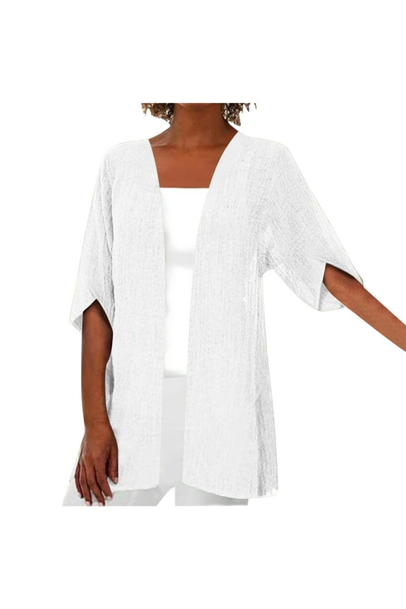 3/4 Sleeve Cardigan For Women Lightweight Linen Cotton Summer Cardigans Casual Loose Open Front Thin Sweaters Jacket