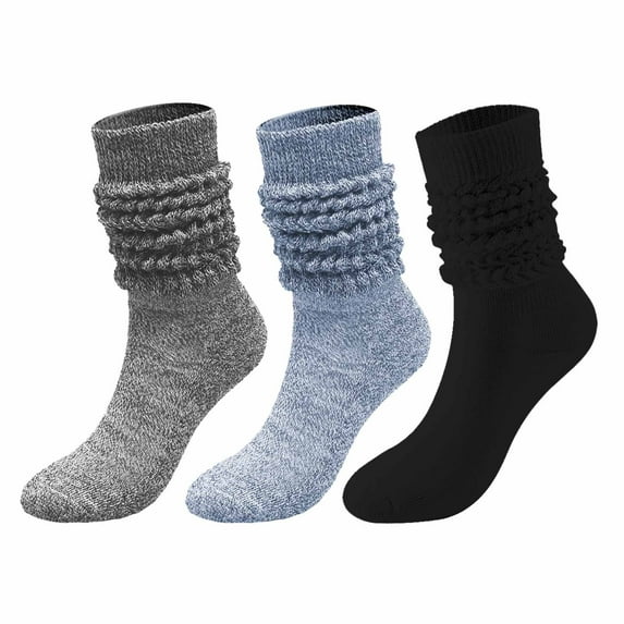 Wdfiry 3 Pairs Of Men's And Women's Socks Winter Solid Color Warm Bubble Socks Extra Long Tight Knitted Pile Socks