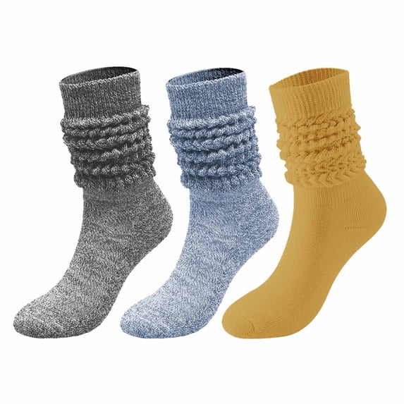 Wdfiry 3 Pairs Of Men's And Women's Socks Winter Solid Color Warm Bubble Socks Extra Long Tight Knitted Pile Socks