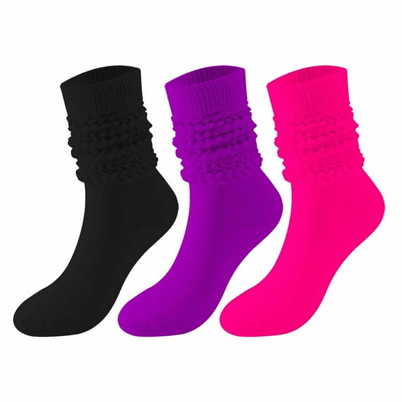 Wdfiry 3 Pairs Of Men's And Women's Socks Winter Solid Color Warm Bubble Socks Extra Long Tight Knitted Pile Socks
