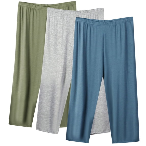 Wdfiry 3PC Capri Pajama Pants for Women Soft Lounge Pants Pj Bottoms Lightweight Solid Color Sleepwear