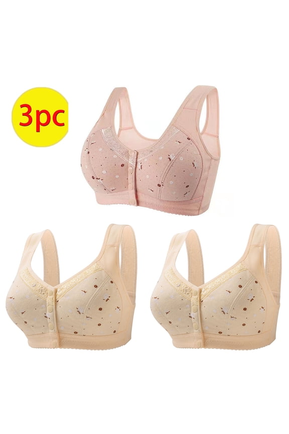 3PC Women's Daily Bra Plus Size Push Up Bras No Underwire High Support Front Closure Front Snaps Full Coverage Easy Close Sports Bras