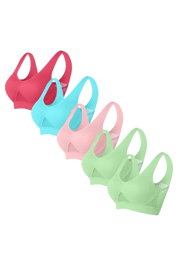 5PC Plus Size Women Sport Underwear Shockproof Breathable No Rims Push-up Vest Bra