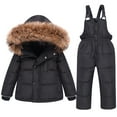 thumbnail image 1 of Wdfiry Baby Boys Girls Snowsuit Toddler Winter Outfit Sets Kids Hooded Thickened Puffer Down Jacket Coat and Ski Bib Pants Two Pieces Ski Suit, 1-6T, 1 of 6