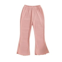 Ohufall Bell Bottoms Pants for Girls Fashion Casual Solid Color Stretchy Elastic Waist Trouser Pants Slim Fit Wide Leg Ruffle Flared Pant, 2-13 Years