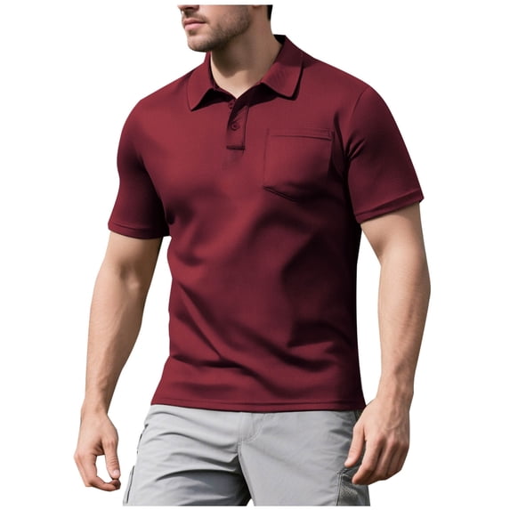 Wdfiry Big and Tall Mens Tops Solid Short Sleeve Pockets T-Shirts Turn Down Collar Vintage Tee, Sizes S-3XL