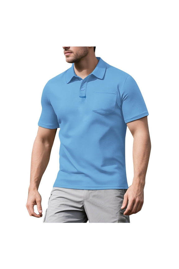 Big and Tall Mens Tops Solid Short Sleeve Pockets T-Shirts Turn Down Collar Vintage Tee, Sizes S-3XL