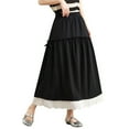 thumbnail image 1 of Wdfiry Boho Maxi Skirts for Women Fashion Casual Solid Elastic High Waist Midi Skirt Women's A Line Lace Ruffle Swing Long Skirts, 1 of 8