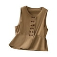 thumbnail image 1 of Ohufall Button Down Vest Tops for Women Fashion Solid Color Casual Cotton Linen Tank Tops Summer Loose Comfy Sleeveless Round Neck Blouses, 1 of 7