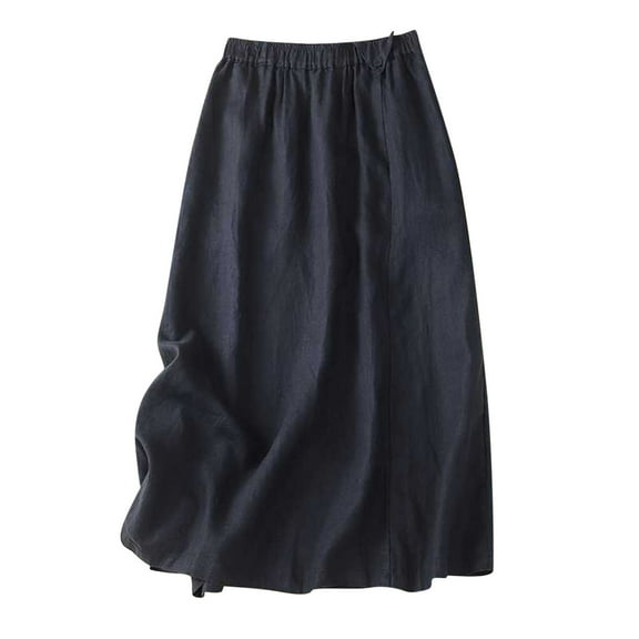 Wdfiry Button Pockets Midi Skirts for Women Elastic High Waist Loose Fit Skirts Comfortable Lightweight Stretch Casual Flowy Skirts