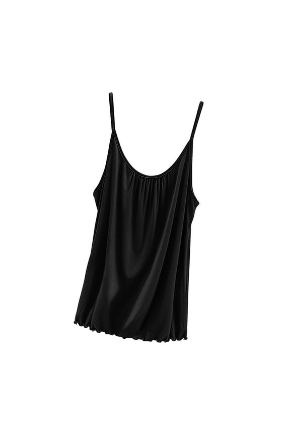 Camisole Tops for Women Loose Sleeveless Scoop Neck Pajama Undershirts Spaghetti Strap Pleated Sleepwear Tops