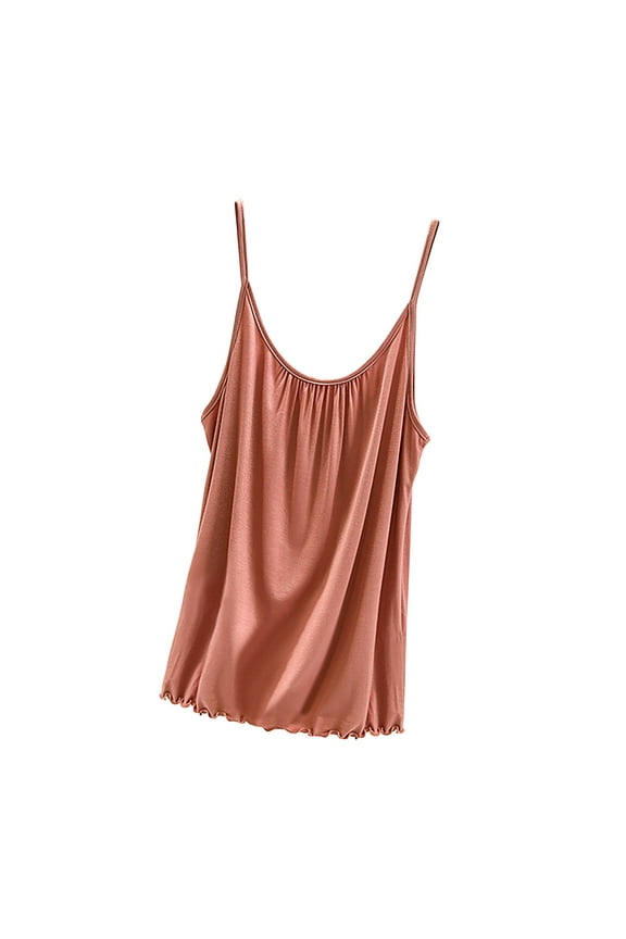 Camisole Tops for Women Loose Sleeveless Scoop Neck Pajama Undershirts Spaghetti Strap Pleated Sleepwear Tops