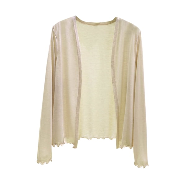 Wdfiry Cardigans for Women Thin Comfortable Long Sleeve Open Front Outerwear Solid Color Ruffled Hem Cardigan