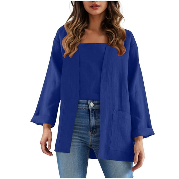 Wdfiry Cardigans for Women Thin Lightweight Solid Color Long Sleeve Outerwear Open Front Loose Casual Cardigan with Pockets