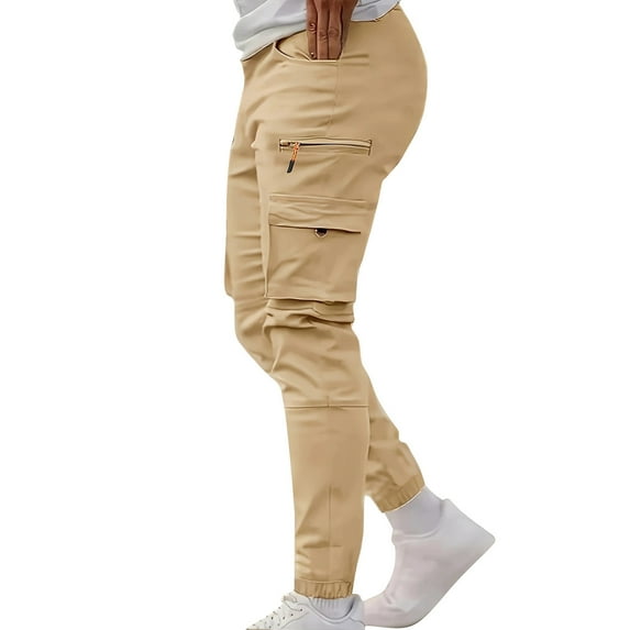 Wdfiry Cargo Pants for Men Solid Color Slim Fashion High Waist Pants Multi Zipper Pockets Casual Lightweight Pants