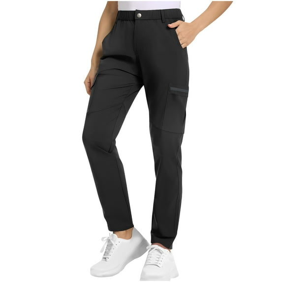 Ohufall Cargo Pants for Women Fashion Casual Solid Elastic Waist Hiking Pants Lightweight Outdoor Sport Joggers