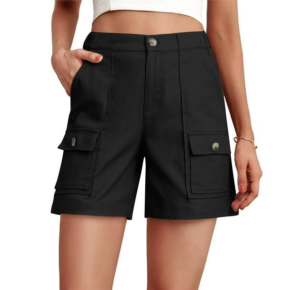 Wdfiry Cargo Short Pants for Women Summer Solid Color Casual Multi Pockets Button Shorts Fashionable Workwear Trendy Work Pants