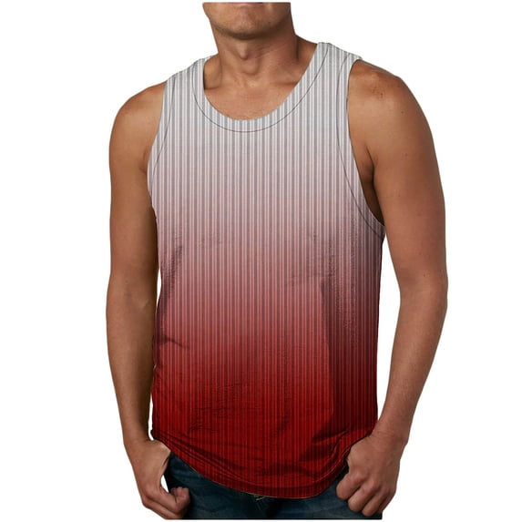 Wdfiry Casual Beach Tanks for Men Sleeveless Gradient Workout Vest Summer Casual Lightweight Athletic Tee Shirts