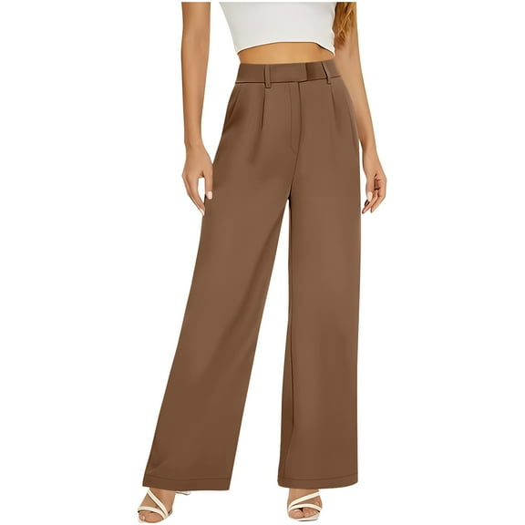 Wdfiry Casual Dress Pants for Women Wide Leg High Waisted Straight Long Trousers Work Office Business Suit Pants
