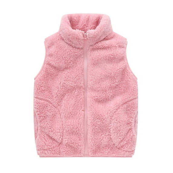 Wdfiry Children Sleeveless Vest Boys Girls Fleece Plush Jacket Clearance Collared Outwear Clothes Soft Comfy Winter Warm Coat for Kids Casual Cute Zip up Solid Color Vest ,18M-7Y