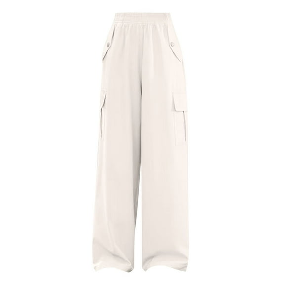 Ohufall Children's Boys Girls Cotton Cargo Pants Casual Solid Elastic Waist Pant Fashion Loose Straight Mulit-pockets Cargo Trousers, 5-16 Years