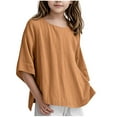thumbnail image 1 of Ohufall Children's Summer Fashion Short Sleeve T-Shirt Round-neck Cotton And Linen Loose Top T-shirt Solid Color Shirt for Middle And Large Children Girls,3-14 Years, 1 of 5