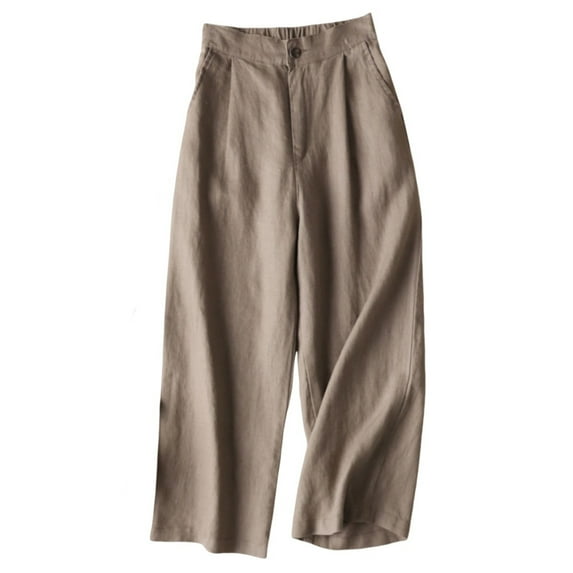 Wdfiry Clearance Fashion Ladys High Waisted Pants Women's Loose Wide Leg Pants High Waist Straight Pants Casual Cotton Linen Pants