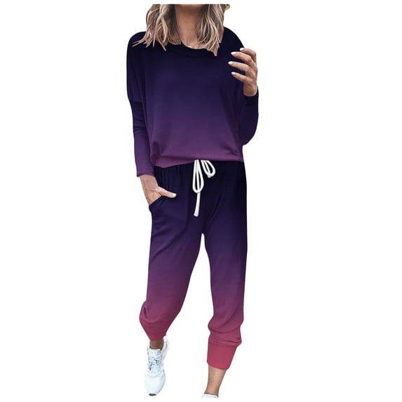 Wdfiry Clearance Sales,Women's Two Piece Tracksuit Long Sleeve 2 Pieces Jogger Sets with Pockets Gradient Plus Size Two Piece Outfits with Drawstring