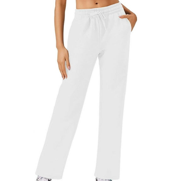Wdfiry Clearance Straight Leg Sweatpants for Women Casual Elastic High Waisted Loose Jogger Sweat Pants Long Trousers for Women with Pockets